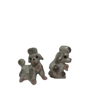 Vintage Ceramic Poodle Salt Pepper Shakers Pink Gold Accents Taiwan Pair